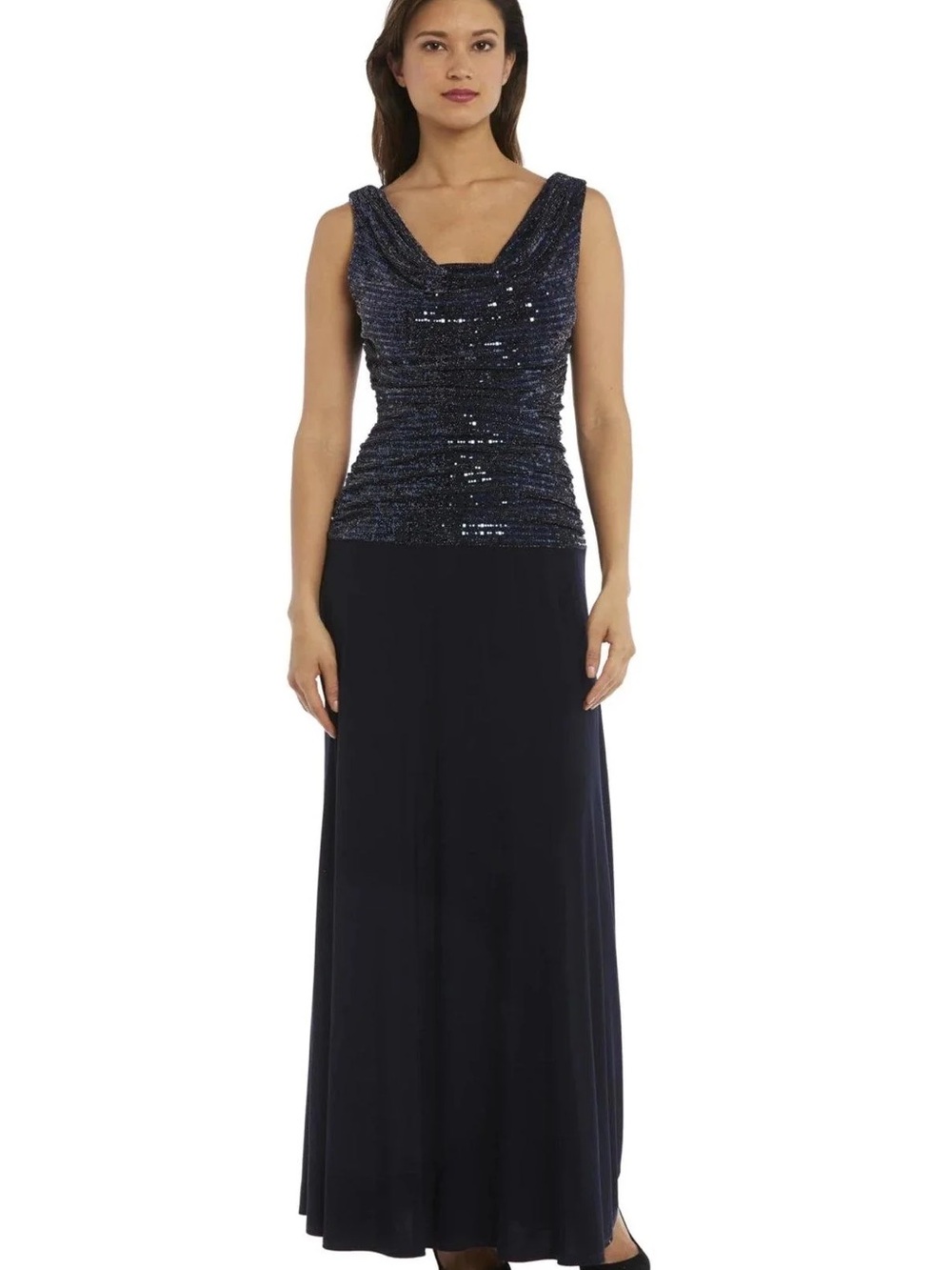 R&MRichards Navy Sequin Cowl Neck Evening Gown / Mother of Bride